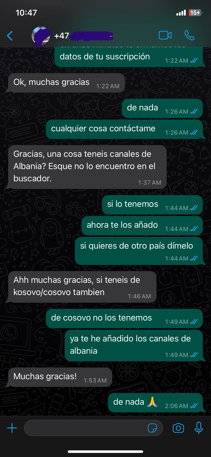 Reseña de cliente en WhatsApp