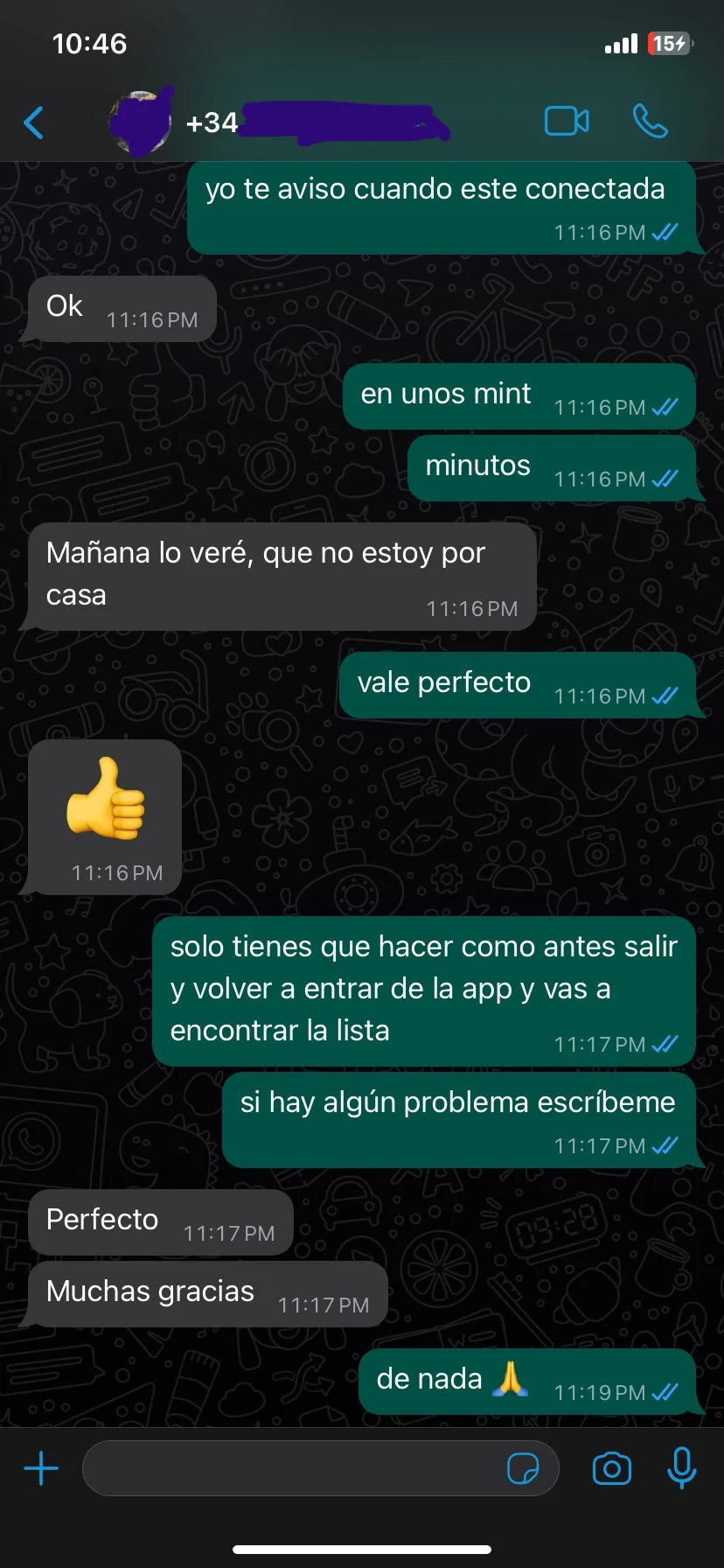 Reseña de cliente en WhatsApp
