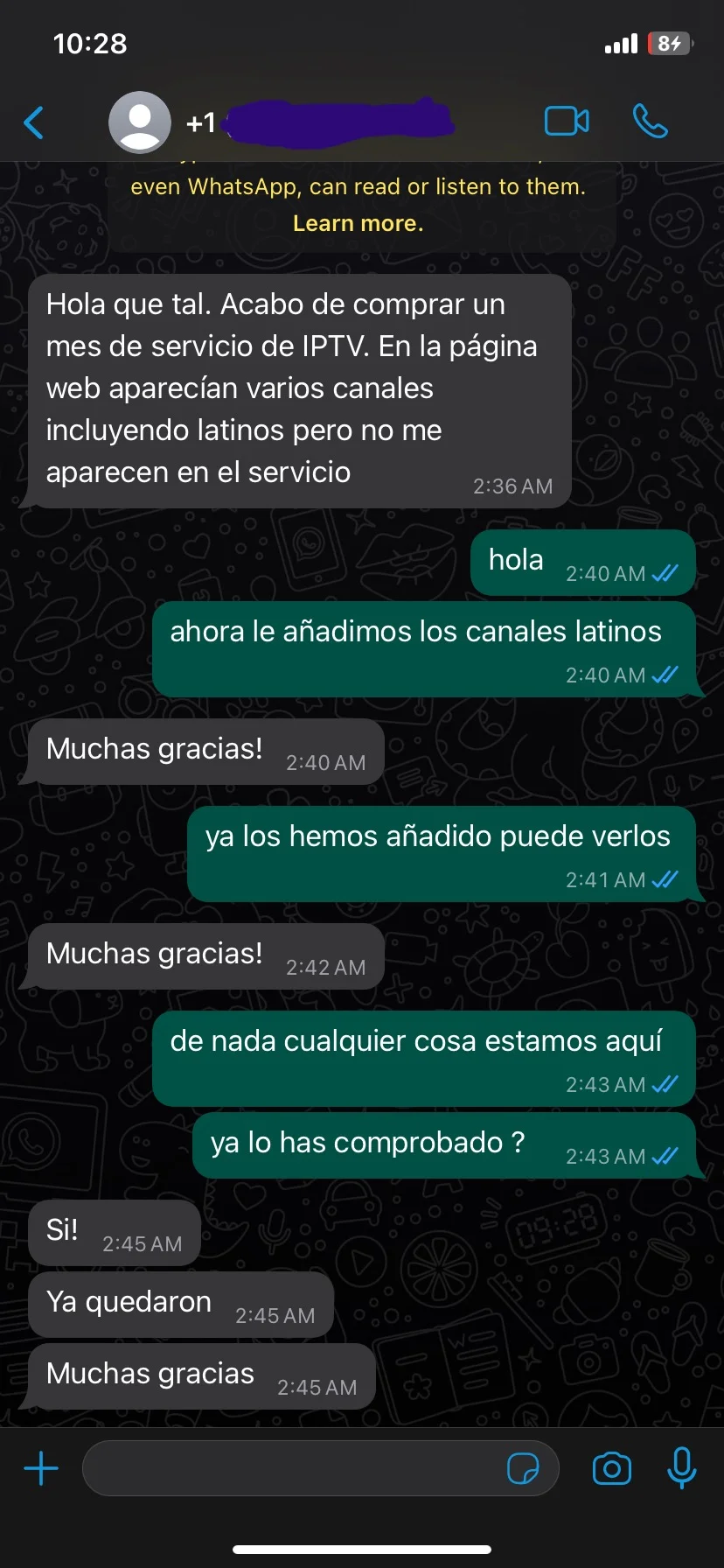Reseña de cliente en WhatsApp