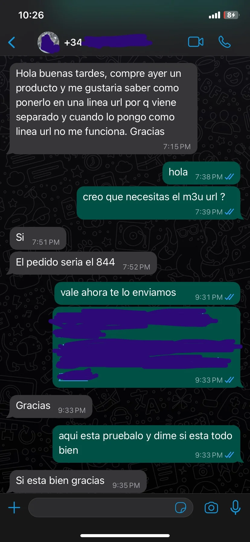 Reseña de cliente en WhatsApp