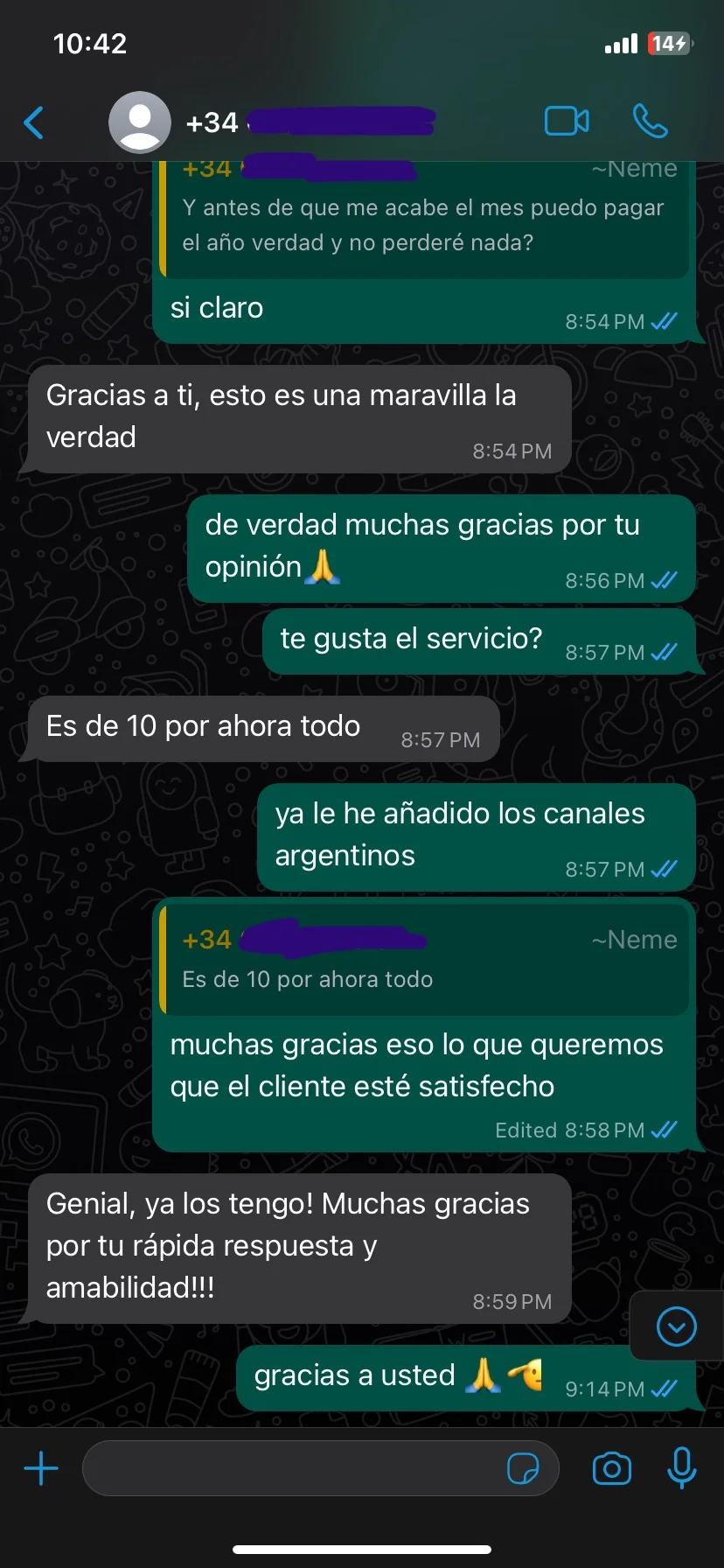 Reseña de cliente en WhatsApp